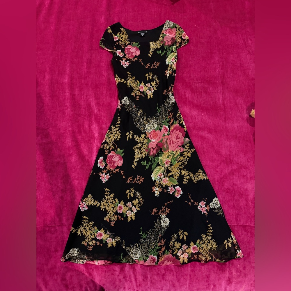 Floral Black Midi Dress